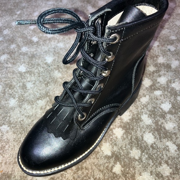 Black Western Boots size 8.5 D Toddler Boots NWOT Lace up Riding Kids - Picture 5 of 8